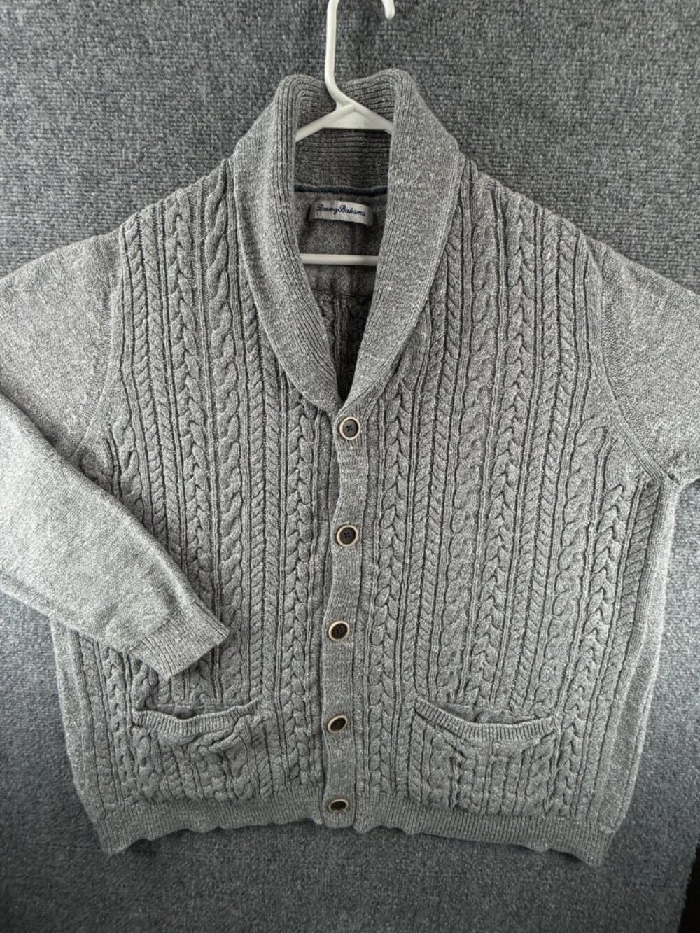Tommy Bahama Cardigan Men 2XL Gray Cable Knit Shawl Collar Button Sweater